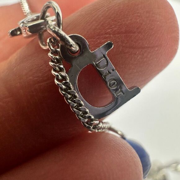 Christian Dior Letter “D” Y-Drop Silver Tone Rhinestone Pendant Necklace - Picture 7 of 11